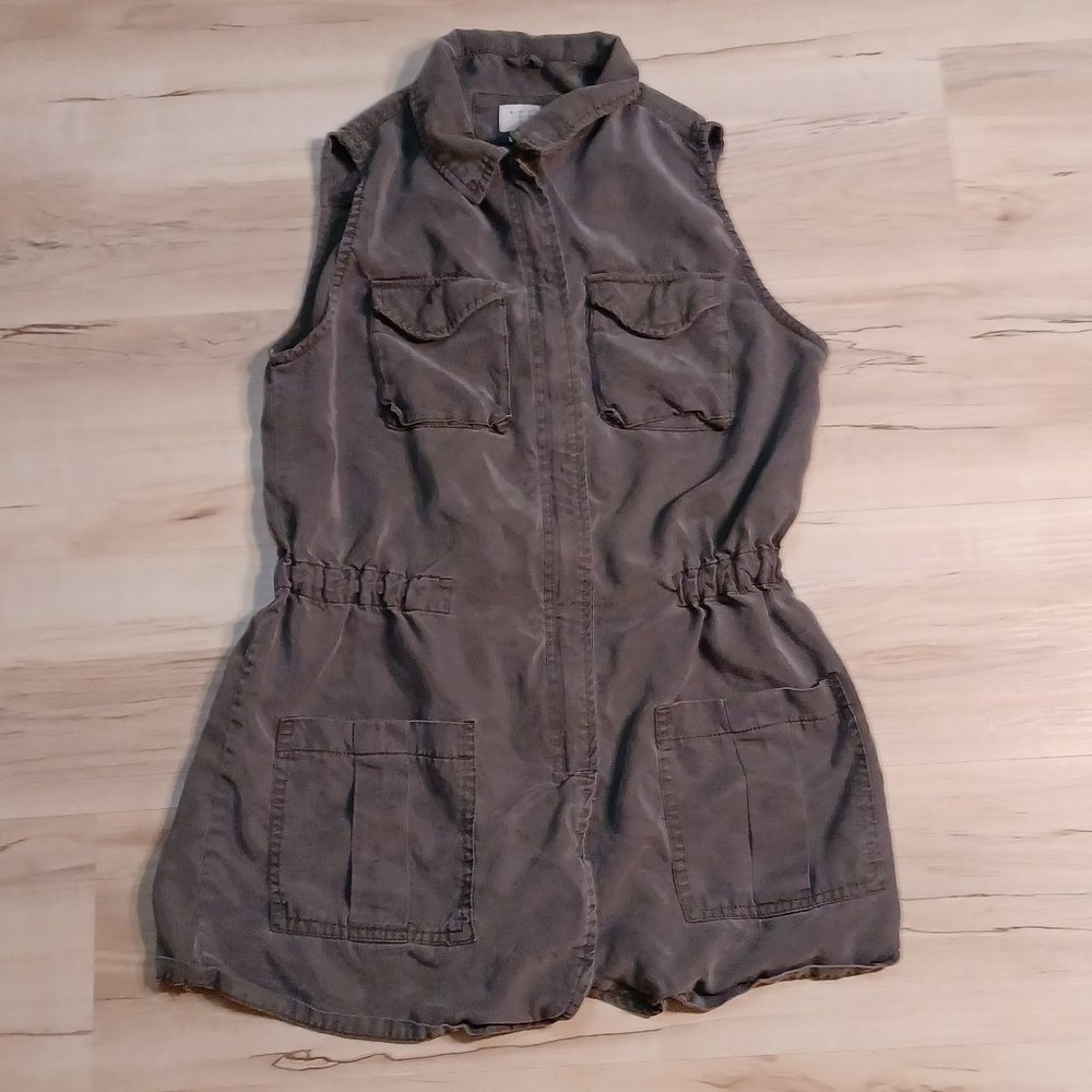 and new day Long vest Jacket Green/ Gray zip up small